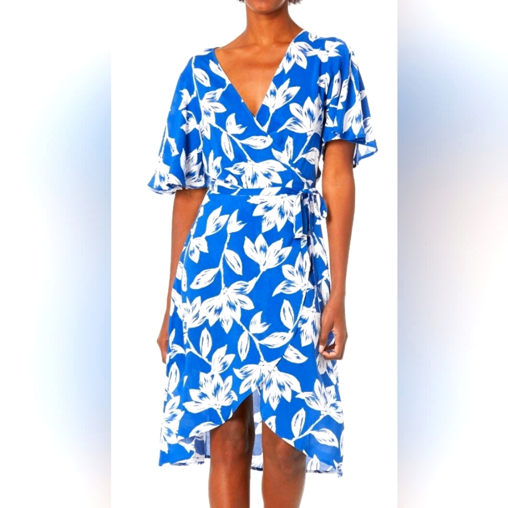 Skye Anguilla Blue Floral Wrap Coverup Dress XL